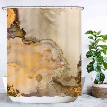 Ulticool Douchegordijn - Marmer Vloeiende Kleuren Kunst - 180 x 200 cm - met 12 ringen - Goud Sepia Bruin 