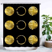 Ulticool Douchegordijn - Gouden Cirkels Zon Maan Chique - 180 x 200 cm - met 12 ringen - Goud Zwart