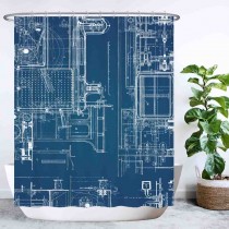 Ulticool Douchegordijn - Printplaat Computer PC Componenten Onderdelen - 180 x 200 cm - met 12 ringen - Blauw Wit 