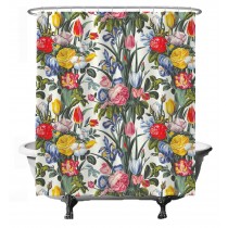 Ulticool Douchegordijn - Tulp Roos Grote Bloemen - Rood Geel Blauw Groen  - 180 x 200 cm - met 12 ringen 