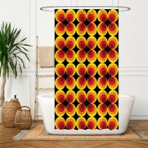 Ulticool Douchegordijn - Retro Vintage Flowers 60's 70's  - 120 x 200 cm - met 8 ringen - Oranje Geel