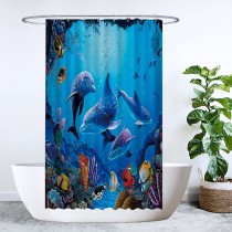 Ulticool Douchegordijn - Dolfijn Zee Vissen Aquarium - 120 x 200 cm - met 8 ringen 