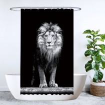Ulticool Douchegordijn - Leeuw Leeuwenkop Zwart Wit - 120 x 200 cm - met 8 ringen 