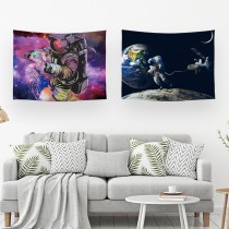 Ulticool – Wandkleed - Astronaut boven Aarde Maan Raket  – Set van 2 designs - 73 x 95 cm – Wandtapijt Stof – Poster Art – Blauw Paars