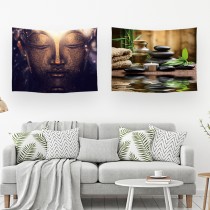 Ulticool – Wandkleed - Boeddha Zen Spa Meditatie Rust – Set van 2 designs - 73 cm x 95 cm – Schilderij Wandtapijt Stof – Poster Art – Sepia Bruin 