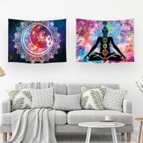 Ulticool – Wandkleed - Chakra Healing Aura Spiritualiteit Mandala – Set van 2 designs - 73 x 95 cm – Wandtapijt Stof – Poster Art – Wit Paars Blauw