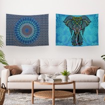 Ulticool – Wandkleed - Mandala en Olifant Bohemian Hippie Ibiza Style - Set van 2 designs – 73 cm x 95 cm – Schilderij Wandtapijt Stof – Poster Art – Blauw