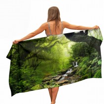 Ulticool - Regenwoud Natuur Eco Planten Waterval - Handdoek Microfiber - Sneldrogend Badlaken – voor reizen fitness gym sport 
