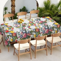 Ulticool Tafelkleed Groot Tafelzeil Waterdicht - 140 x 240 cm - Tulp Roos Grote Bloemen - Rood Geel Blauw Groen