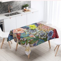 Ulticool Tafelkleed Groot Tafelzeil Waterdicht - 140 x 240 cm - Bloemen Natuur Kunst - Geel Groen Blauw Roze