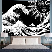 Ulticool - Golven Zon Natuur - Hippie Boheems - Wandkleed - 200x150 cm - Groot wandtapijt - Poster- Zwart/Wit