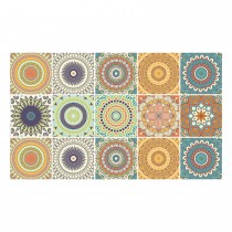 Ulticool Decoratie Sticker Tegels - Mandala Zon Bloem Oranje Groen Blauw  - 15x15 cm - 15 stuks Zelfklevende Plakfolie Tegelstickers - Achterwand voor de Muur Badkamer - Keukenwand Keuken - Plaktegels Zelfklevend - Sticktiles