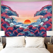 Ulticool - Natuur Golven Zon Zee - Wandkleed - 200x150 cm - Groot wandtapijt - Poster - Roze