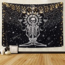 Ulticool - Skelet Zon Natuur Chakra Tarot Heelal Zwart Wit  - Wandkleed - 200x150 cm - Groot wandtapijt - Poster