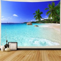 Ulticool - Strand Natuur Zee Eiland Palmboom - Wandkleed - 200x150 cm - Groot wandtapijt - Poster