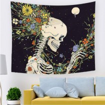 Ulticool - Skelet Bloemen Psychedelisch Natuur - Wandkleed - 200x150 cm - Groot wandtapijt - Poster 