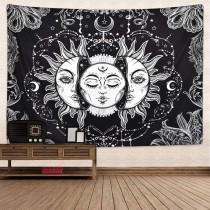 Ulticool - Zon Maan Zodiac Tarot Natuur Bohemian - Wandkleed - 200x150 cm - Groot wandtapijt - Poster - Zwart/Wit