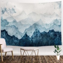 Ulticool - Bergen Blauw Rust Aquarel  - Wandkleed - 200x150 cm - Groot wandtapijt - Poster