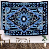 Ulticool - Bohemian Blauw Hippie Zon Maan - Wandkleed - 200x150 cm - Groot wandtapijt - Poster