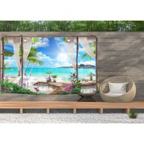 Ulticool - Doorkijk Strand Zee Natuur - Wandkleed  Poster - 200x150 cm - Groot wandtapijt -  Tuinposter Tapestry 