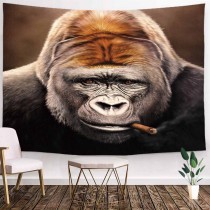 Ulticool - Gorilla Sigaar Aap Zwart Wit Bruin - Wandkleed - 200x150 cm - Groot wandtapijt - Poster