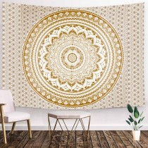 Ulticool - Mandala Goud Bohemian Hippie - Wandkleed - 200x150 cm - Groot wandtapijt - Poster