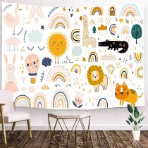 Ulticool - Regenboog Dieren Kinderkamer Beige - Wandkleed - 200x150 cm - Groot wandtapijt - Poster