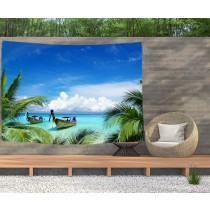 Ulticool - Strand Zee Boot Palmboom Natuur - Wandkleed  Poster - 200x150 cm - Groot wandtapijt -  Tuinposter Tapestry