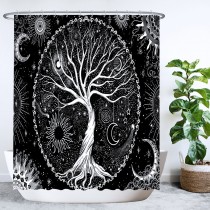 Ulticool Douchegordijn - Boom Tree of Life - Zwart Wit - 180 x 200 cm - met 12 ringen 