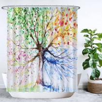 Ulticool Douchegordijn - Boom Tree of Life 4 Seizoenen Aquarel - 180 x 200 cm - met 12 ringen 