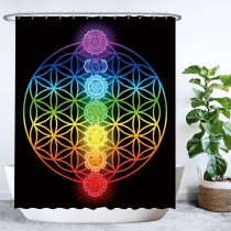 Ulticool Douchegordijn - Chakra Healing Mandala Regenboog Chakra's - 180 x 200 cm - met 12 ringen 