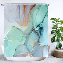 Ulticool Douchegordijn - Marmer Groen Blauw Aquarel - 180 x 200 cm - met 12 ringen 