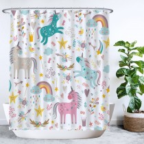 Ulticool Douchegordijn - Unicorn Eenhoorn - 180 x 200 cm - met 12 ringen