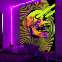 Ulticool - Skelet - Glow in de Dark - Blacklight Party Wandkleed Achtergronddoek - 200x150 cm - Backdrop UV Lamp Reactive - Groot wandtapijt - Poster - Neon Verlichting