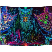 Ulticool - Uil Roofvogel Boho Bohemian - Glow in the Dark - Blacklight Party Wandkleed Achtergronddoek - 200x150 cm - Backdrop UV Lamp Reactive - Groot wandtapijt - Poster - Fluoriserende Neon Verlichting 