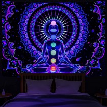 Ulticool - Chakra Aura Mandala Meditatie - Glow in the Dark - Blacklight Party Wandkleed Achtergronddoek - 200x150 cm - Backdrop UV Lamp Reactive - Groot wandtapijt - Poster - Neon Verlichting 