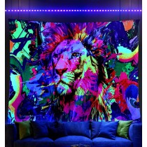 Ulticool - Leeuw Lion Roofdier Afrika - Glow in the Dark - Blacklight Party Wandkleed Achtergronddoek - 200x150 cm - Backdrop UV Lamp Reactive - Groot wandtapijt - Poster - Fluoriserende Neon Verlichting 