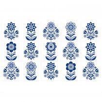 Ulticool Decoratie Sticker Tegels - Folklore Bloemen Blauw Wit - 15x15 cm - 15 stuks Plakfolie Tegelstickers - Plaktegels Muurstickers Zelfklevend - Sticktiles - Badkamer - Keuken