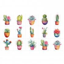 Ulticool Decoratie Sticker Tegels - Cactus Plant in Pot - 15x15 cm - 15 stuks Plakfolie Tegelstickers Muurstickers - Plaktegels Zelfklevend - Sticktiles - Badkamer - Keuken 