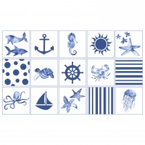 Ulticool Decoratie Sticker Tegels - Vissen Zee Aquarium Schelp - 15x15 cm - 15 stuks Plakfolie Muurstickers Tegelstickers - Plaktegels Zelfklevend - Sticktiles - Badkamer - Keuken 
