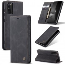 Zacht vintage hoesje / case met 2 kaarthouders en geldsleuf geschikt voor Samsung Galaxy S20 zwart