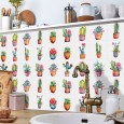 Ulticool Decoratie Sticker Tegels - Cactus Plant in Pot - 15x15 cm - 15 stuks Plakfolie Tegelstickers Muurstickers - Plaktegels Zelfklevend - Sticktiles - Badkamer - Keuken 