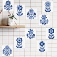 Ulticool Decoratie Sticker Tegels - Folklore Bloemen Blauw Wit - 15x15 cm - 15 stuks Plakfolie Tegelstickers - Plaktegels Muurstickers Zelfklevend - Sticktiles - Badkamer - Keuken