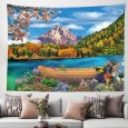 Ulticool - Landschap Bomen Meer Bergen Boot Bloemen  - Wandkleed - 200x150 cm - Groot wandtapijt - Poster - Groen Blauw Wit