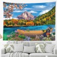 Ulticool - Landschap Bomen Meer Bergen Boot Bloemen  - Wandkleed - 200x150 cm - Groot wandtapijt - Poster - Groen Blauw Wit