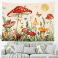 Ulticool - Paddestoel Vlinder Slak Kinderkamer - Wandkleed - 200x150 cm - Groot wandtapijt - Poster - Beige Rood Geel Groen