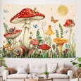 Ulticool - Paddestoel Vlinder Slak Kinderkamer - Wandkleed - 200x150 cm - Groot wandtapijt - Poster - Beige Rood Geel Groen