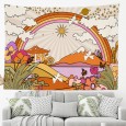 Ulticool - Regenboog Retro Vintage Zon Natuur Berg Heelal - Wandkleed - 200x150 cm - Groot wandtapijt - Poster - Beige Oranje Lila Paars