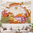 Ulticool - Regenboog Retro Vintage Zon Natuur Berg Heelal - Wandkleed - 200x150 cm - Groot wandtapijt - Poster - Beige Oranje Lila Paars