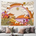 Ulticool - Regenboog Retro Vintage Zon Natuur Berg Heelal - Wandkleed - 200x150 cm - Groot wandtapijt - Poster - Beige Oranje Lila Paars